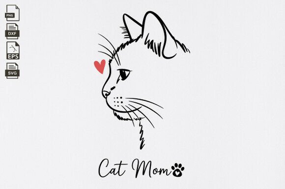 Minimalist Cat Mom SVG for Embroidery